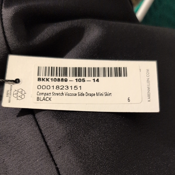 New Karen Millen Black Asymmetrical Satin Side Drape Mini Skirt Size 2 - Picture 5 of 6